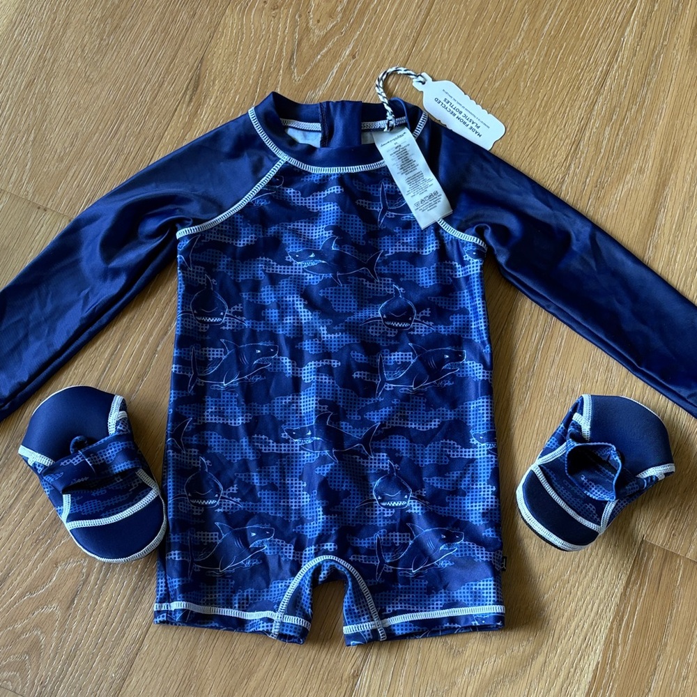 Brand new with tags boys rashguard swimsuit and booties